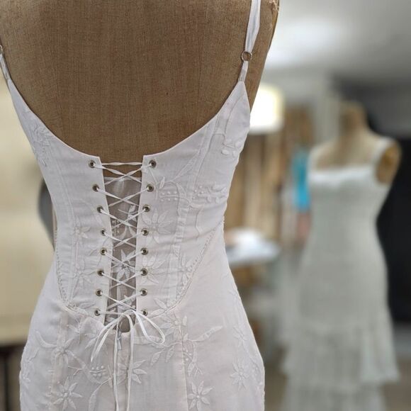 Custom Vintage Organdy Floral Embroidered Wedding Dress - Picture 8 of 16